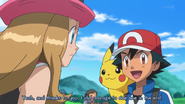 Serena being told by Ash that it was thanks to her that he did manage to ride a Rhyhorn