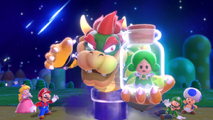 Bowser kidnaps the Green Sprixie Princess in Super Mario 3D World