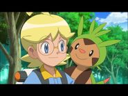 Clemont feeling happy to be reunited with Chespin.