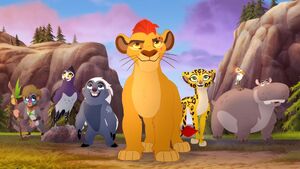 Kion's Lion Guard (along with new member Anga) as they appear in Season 3 of The Lion Guard along with Makini.