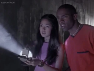 T.J. and Cassie looking for Phantom Ranger in "Clash of the Megazords".