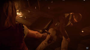 Maya crippling Franco by shooting his knees with a pistol.