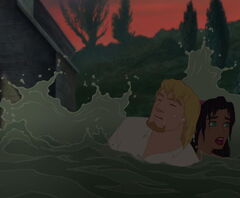 Unconcious and wounded Phoebus saved from drowning by Esmeralda