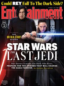 Rey and Kylo on the Entertainment Weekly cover for The Last Jedi.