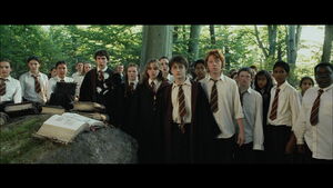 Hermione and her classmates meeting Buckbeak.