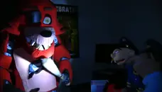 Foxy standing after whacking Marionette.