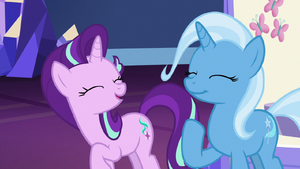 Starlight Glimmer and Trixie laugh together S7E2