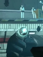 His finger cannon can shoot laser balls.
