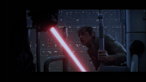 Luke being threatened by Vader.