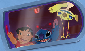 Lilo, Stitch and Sparky in Dr. Hämsterviel's Space Ship