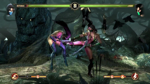 Jade kicks Kitana.