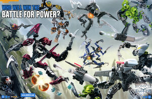 Kopaka and the other Toa Nuva Phantoka battle the Brotherhood of Makuta.