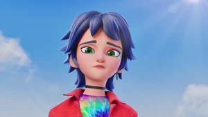 Marc watching Marinette talking to Shirel as she tries to make the situation better