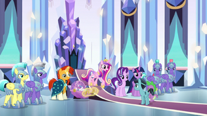 Princess Cadance approaching Crystal Hoof S6E16