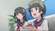 Saten with Uiharu enjoying cake