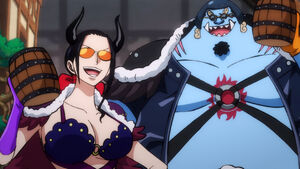 Nico Robin and Jinbe blending in with Beast Pirates crowd (1)