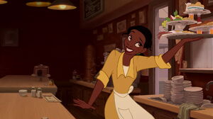 Tiana working at Duke's Café as a waitress.