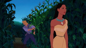 Pocahontas being assured by Nakoma that she can tell her anything.