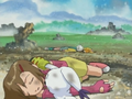 Hikari, Takeru, Tailmon and Patamon are Tired of Battle.