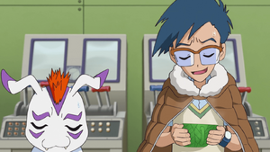 Joe and Gomamon talking to Mimi (Ep. 60)