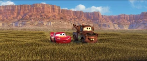 McQueen and Mater doing tractor tipping.
