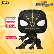 Funko Pop of Spider-Man wearing the black and gold suit.