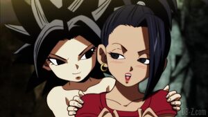 Kale blushing at Caulifla's remark.