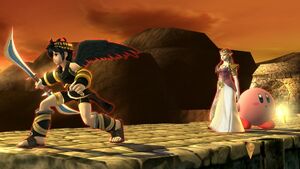 Kirby along with Dark Pit and Princess Zelda.