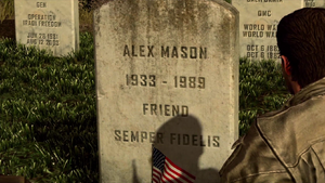 Mason's grave, with David and Woods visiting (determinant).