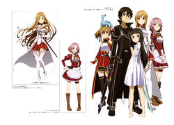 asuna, kirito, silica, lisbeth, pina, and 2 more (sword art online