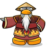 Sensei wearing his fire robe.