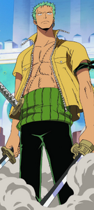 Zoro's outfit during the Enies Lobby Arc.