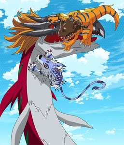 Garurumon and Greymon vs. WaruSeadramon
