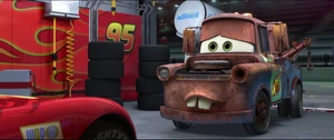 Seeing how angry is Lightning, Mater attempts to apologize and offers to make things right.