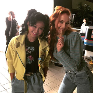 Sophie Turner with Lana Condor behind the scenes.