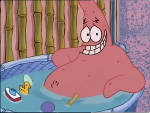 Patrick Star in Squidward's bathtub.