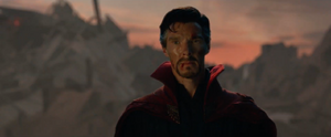 Doctor Strange mourning Iron Man, feeling guilty for knowing his sacrifice was their winning outcome.