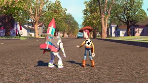 Woody and Buzz hear a truck approaching