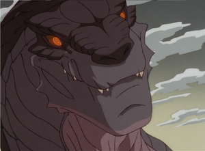 Junior's heroic grin as he recognizes the worm guy