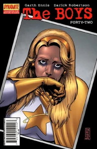 Starlight on a cover, after being forced by Homelander, Black Noir and A-Train.