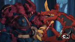 Drago fights Cyndeous, who turned into Bakuzon.