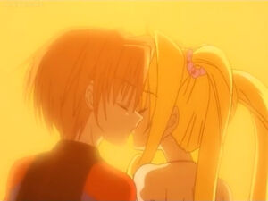 Lucia and Kaito kissing (During the sunset)