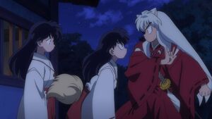 Kagome, Shippo in his Kagome form and Inuyasha