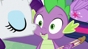 Rarity kisses Spike on the cheek MLPBGE