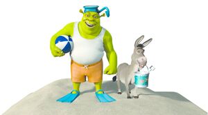 Shrek and Donkey at the beach
