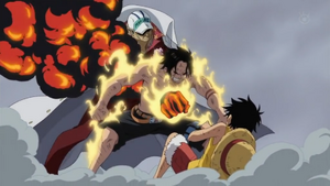 Ace saves Luffy from Akainu