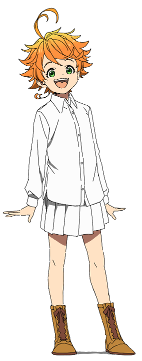 sleepy-rat261: Emma, from The Promised Neverland anime, she has short red  hair, long sleeve white shirt