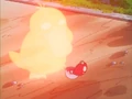 Psyduck lets itself into Misty's Pokeball, allowing itself to be caught, to Misty's exasperation.