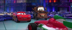 McQueen and Mater meeting Francesco Bernoulli.