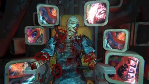 A mechanically modified Curly designed to consume his own leg.